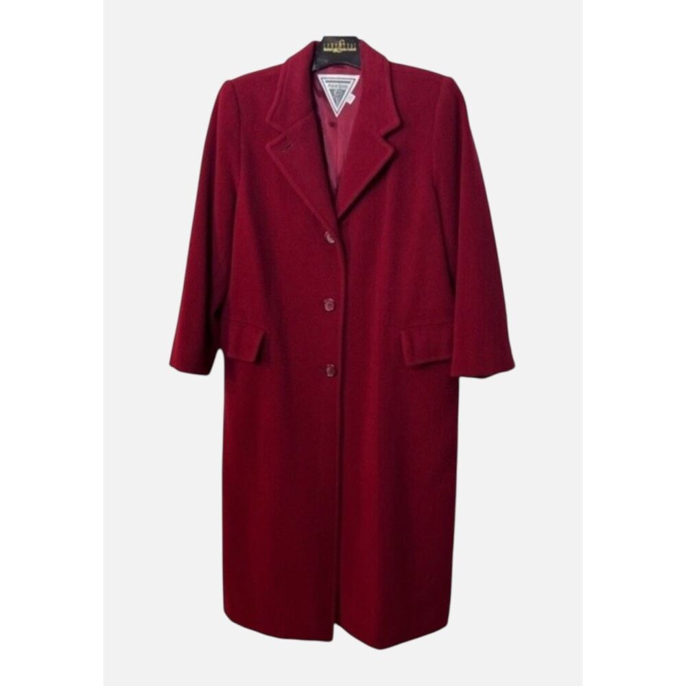 Marvin Richards Vintage 100% Lambswool Burgundy Long Overcoat Made USA Size 6P